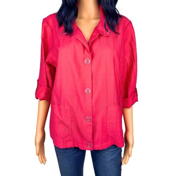 Chico’s Women’s Pink Snap Front Mikhaila Hot Pink Shirt Jacket Size 1 Small - Picture 1 of 6